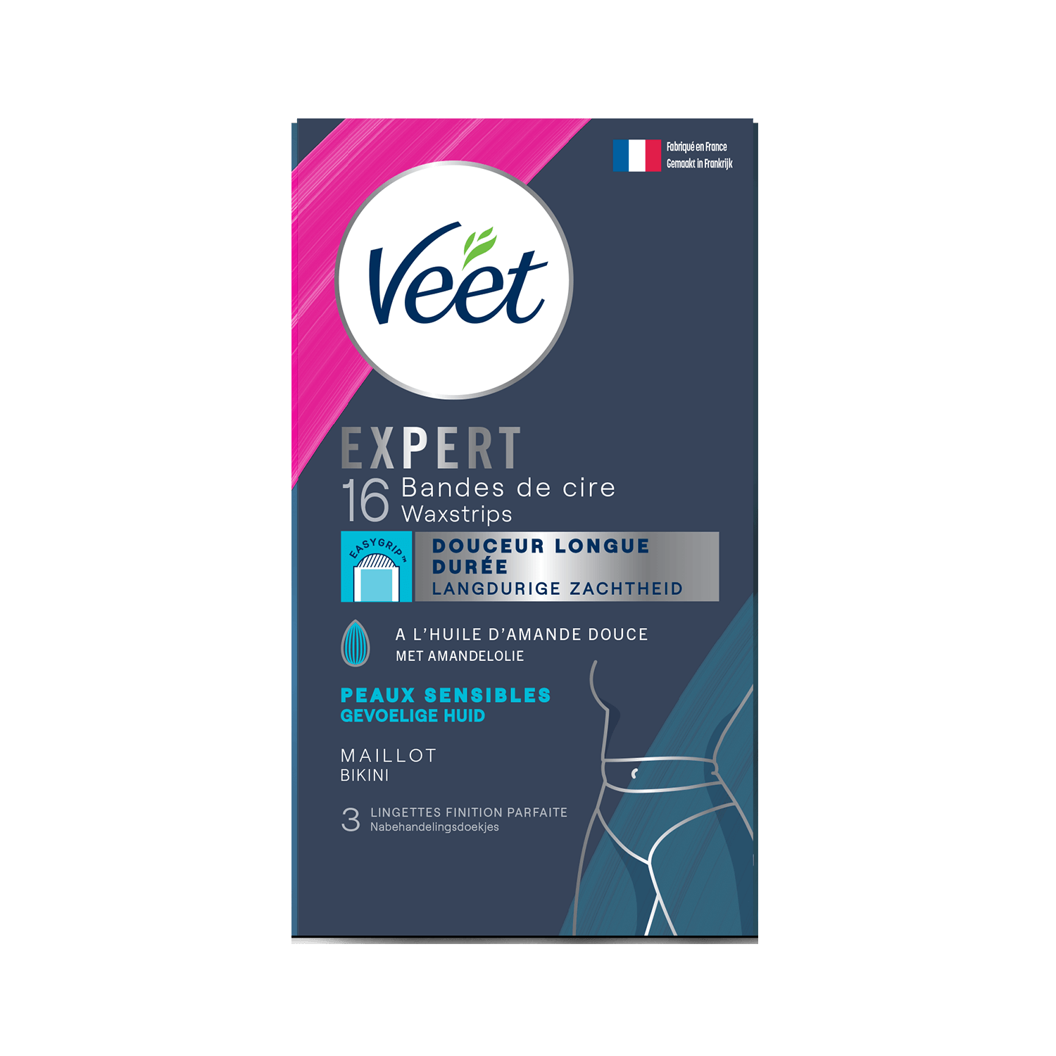 Veet Expert Bandes de cire froide pour peaux sensibles – Maillot x16 | Veet